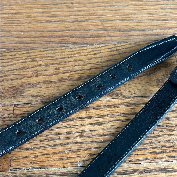 Tory English Bridle Black Leather Belt with White Stitching - Picture 6 of 6